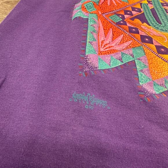 Vintage 90s Oneita Purple Men L Cactus Lizard Arizona Tribal Austin T-Shirt USA - Picture 4 of 9